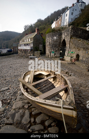 Clovelly Devon UK Harbor Harbour Boat Stock Photo