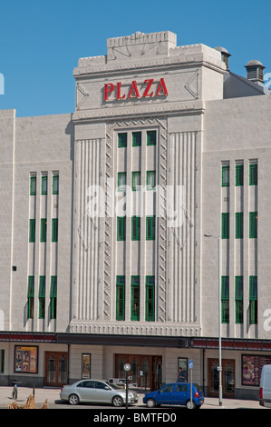 The Plaza Stockport, opened in 1932 the art deco cinema and theatre by architect W. Thornley is a Grade II* listed building. Stock Photo