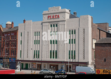 The Plaza Stockport, opened in 1932 the art deco cinema and theatre by architect W. Thornley is a Grade II* listed building. Stock Photo