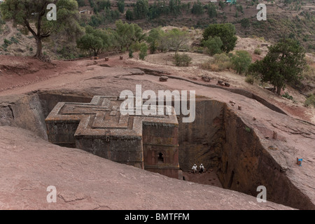 The rock-hewn church of Bet Giyorgis (St. George), in Lalibela, Ethiopia, Africa. Stock Photo