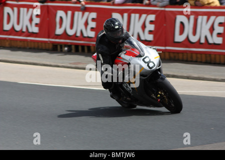 Guy Martin on his Number 8 Superbike through Bray Hill, during the Isle of Man TT Senior Race on 11th June 2010 Stock Photo