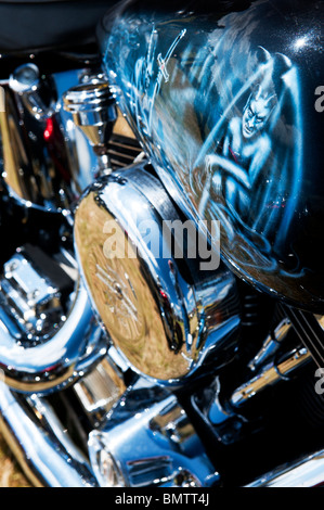 Custom Harley Davidson motorcycle at a bike show in England Stock Photo