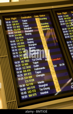 Departures board departure board sign chek lap kok Stock Photo