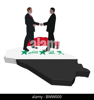 Business people shaking hands on Iraq map flag illustration Stock Photo