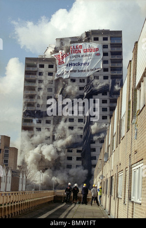 Demolition of block of council flats in Hackney London England UK Stock Photo