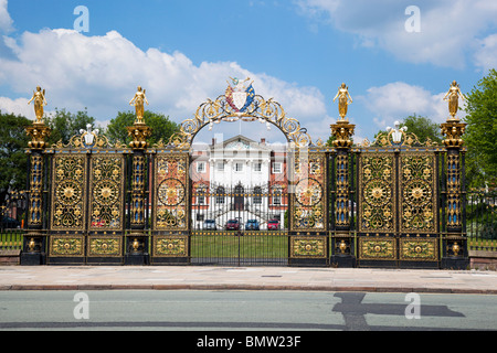 Warrington town hall gates known locally as the Golden Gates. Stock Photo