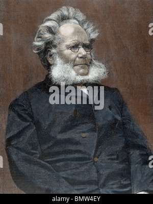 Ibsen, Henrik (Skien ,1828-Christiania, 1906). Norwegian writer. Colored engraving. Stock Photo