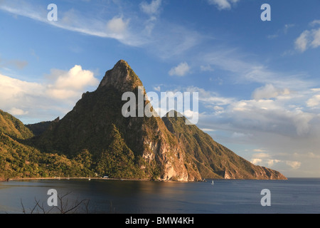 Caribbean, St Lucia, Petit and Gros Piton Mountains (UNESCO World Heritage Site) Stock Photo