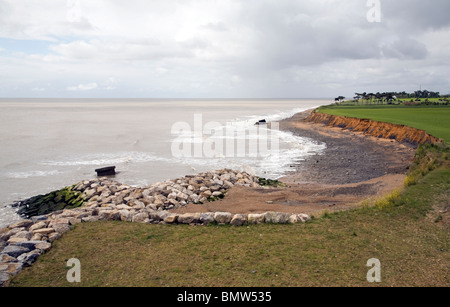 Coastal erosion East Lane Bawdsey Suffolk -view from martello tower Stock Photo