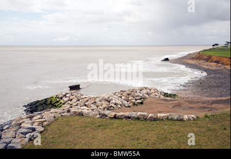 Coastal erosion East Lane Bawdsey Suffolk -view from martello tower Stock Photo