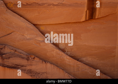 Running Antelope Ruin ancient petroyglyphs etched into rock walls of Canyon de Chelly Arizona Stock Photo