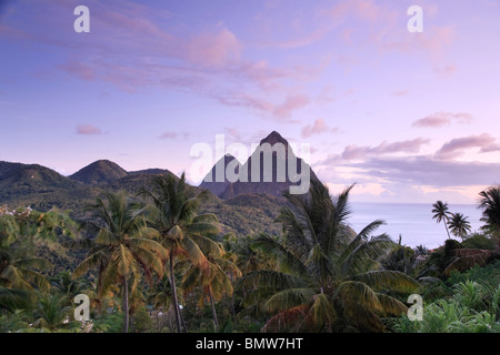 Caribbean, St Lucia, Petit and Gros Piton Mountains (UNESCO World Heritage Site) Stock Photo