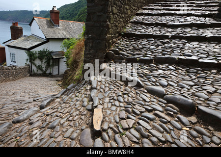 The steep cobbled street at Clovelly, Devon, England. Stock Photo