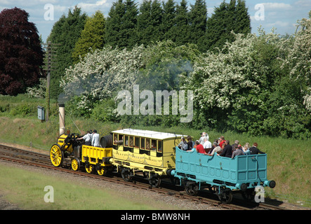 a replica of Stephenson's Rocket steam locomotive on the Great Central Railway, Leicestershire, England, UK Stock Photo