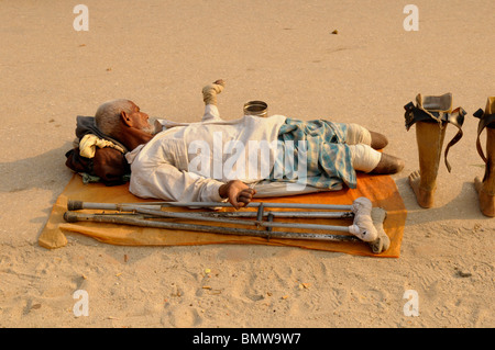 disabled beggar , pashupatinath temple, holy bagmati river , kathmandu, nepal Stock Photo