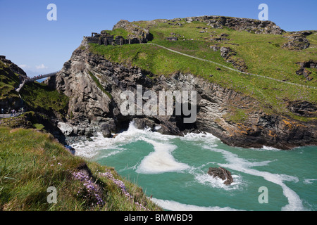 Tintagel Castle and Tintagel Haven, Cornwall, England Stock Photo