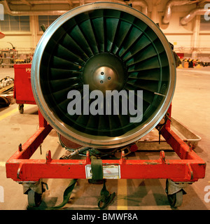 Rolls-Royce Adour engine of the 'Red Arrows', Britain's Royal Air Force aerobatic team in Squadron's hangar at RAF Scampton, Stock Photo