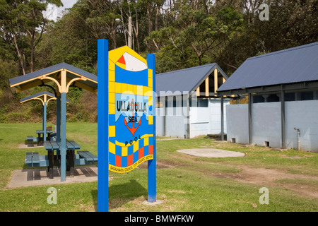 ulladulla swimming pool sign in the park Stock Photo