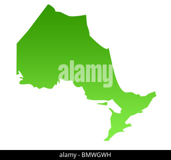 Map of Canadian province of Ontario in green, isolated on white background.