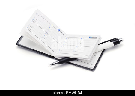 Mini address book and pen on white background Stock Photo