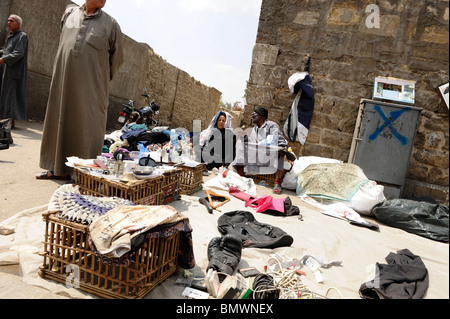 street vendor selling junk , souk goma (friday market), street market, Southern Cemeteries, Khalifa district ,cairo Stock Photo