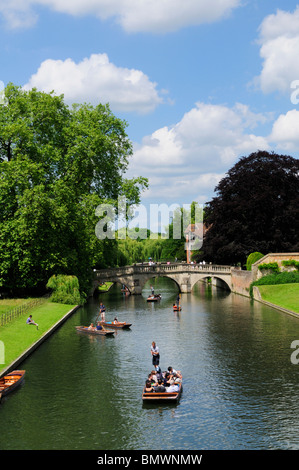 Punting on the River Cam from Kings Bridge looking towards Clare Bridge, Cambridge England UK