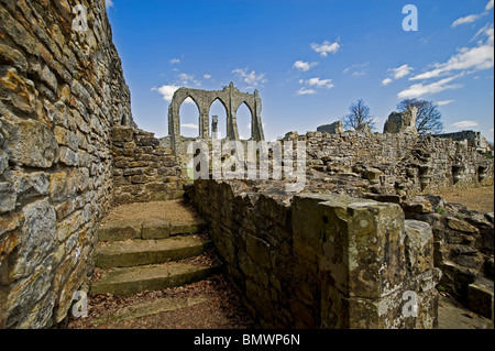 The ruins of an ancient Abbey destroyed during the dissolution of the monasteries by Henry the Eighth Stock Photo