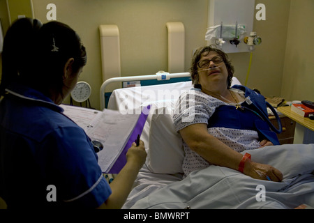Middle Aged Woman in Hospital Bed Ashtead Surrey England Stock Photo