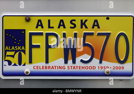Alaska number plate, Skagway Stock Photo