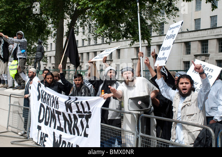 Islamist protestors holding banner 'Sharia Will dominate the World', , Sharia Law demonstrators, Whitehall, London, UK, 20th June 2010 Stock Photo
