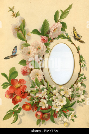 decorative Frame - Dog Rose, Appple Blossom and Butterflies Stock Photo