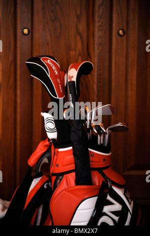 A golfers bag in the clubhouse at the Celtic Manor Wales Open 2008 Stock Photo