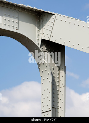 Riveted joints in the iron bridge support beam structure Stock Photo