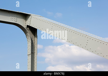 Riveted joints in the iron bridge support structure Stock Photo