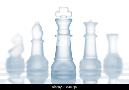 transparent glass chess isolated on white Stock Photo