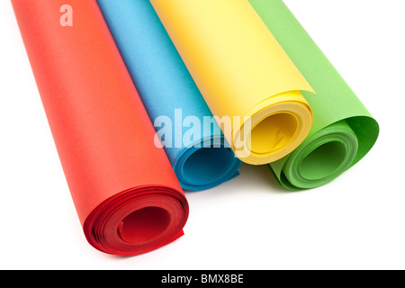 Four rolls of coloured paper Stock Photo