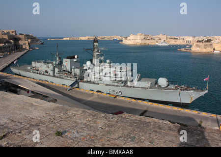 The Royal Navy frigate HMS Lancaster in Malta's Grand Harbour Stock Photo