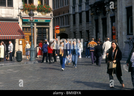 Belgians, Belgian people, tourists, adults, men, women, GrandPlace, Grand Place, city of Brussels, Brussels, Brussels Capital Region, Belgium, Europe Stock Photo