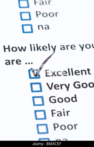 A survey questionnaire for customer satisfaction with checkboxes Stock Photo