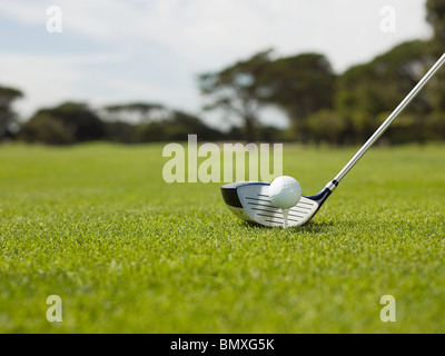 Golf ball on golf course, close up Stock Photo