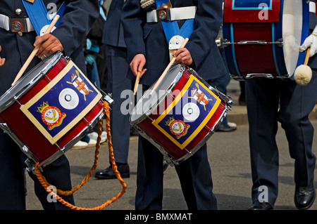 Close up of drums Drum detail of the Air Training Corps band York North Yorkshire England UK United Kingdom GB Great Britain Stock Photo