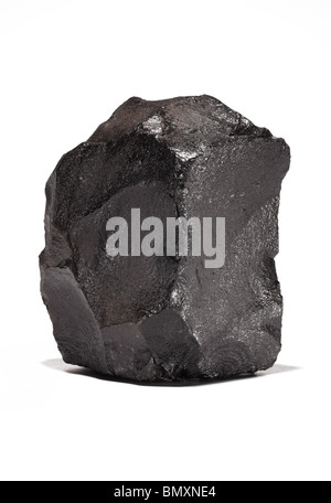 A large piece of black bituminous coal on a white background Stock Photo