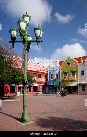 The streets with dutch architecture in Oranjestad, Aruba, Netherland Antilles. Stock Photo