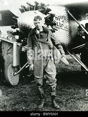 CHARLES LINDBERGH (1902-1974) American aviator with the Spirit of St Louis in 1927 Stock Photo