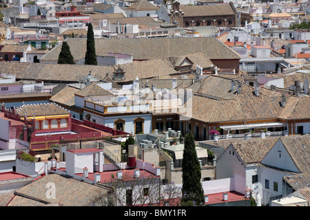 View over the Santa Cruz area of Seville from the top of the Giralda tower Seville Andalucia Spain Europe Stock Photo