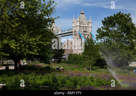 Potters Fields, a green space and part of More London. Tower Bridge nearby. Stock Photo