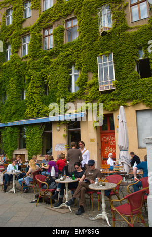 Cafe terrace Kreuzberg west Berlin Germany Europe Stock Photo