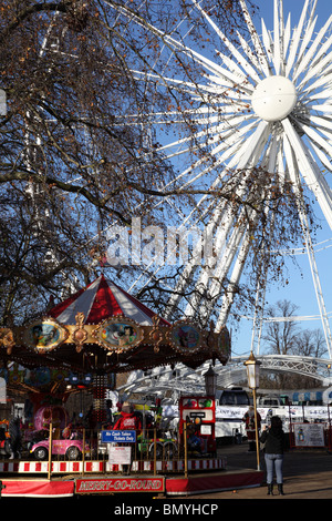 View of the big wheel and roundabouts at the Winter wonderland, Hyde Park Corner, London, sw1 Stock Photo