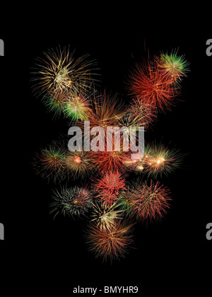 Japanese yen symbol made of fireworks on black background Stock Photo