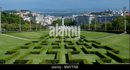 Portugal, Lisbon, The Parque Eduardo VII with Marques de Pombal in the distance Stock Photo